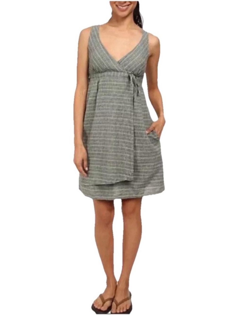 Patagonia Island Hemp Crossover Dress Hemp Organic Cotton Olive Stripe Size 2